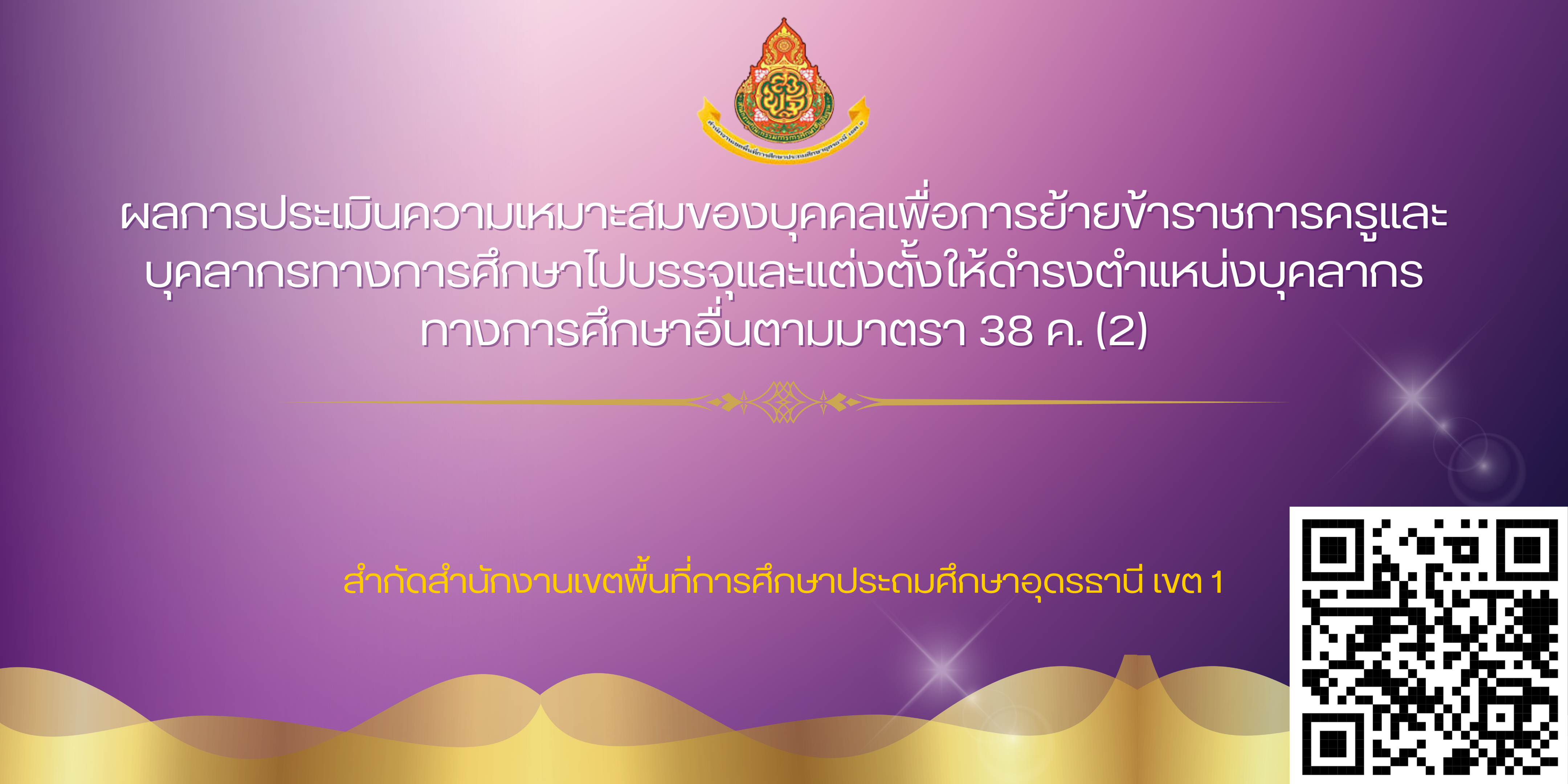 ประกาศ ผลการประเมินความเหมาะสมของบุคคลเพื่อการย้ายข้าราชการครูและบุคลากรทางการศึกษาไปบรรจุและแต่งตั้งให้ดำรงตำแหน่งบุคลากรทางการศึกษาอื่นตามมาตรา 38 ค. (2)